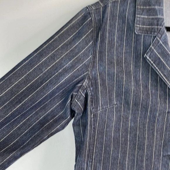 VINTAGE Cotton Ginny Pinstriped Denim Blazer Dark Wash Single Breasted Size XL - Picture 4 of 12